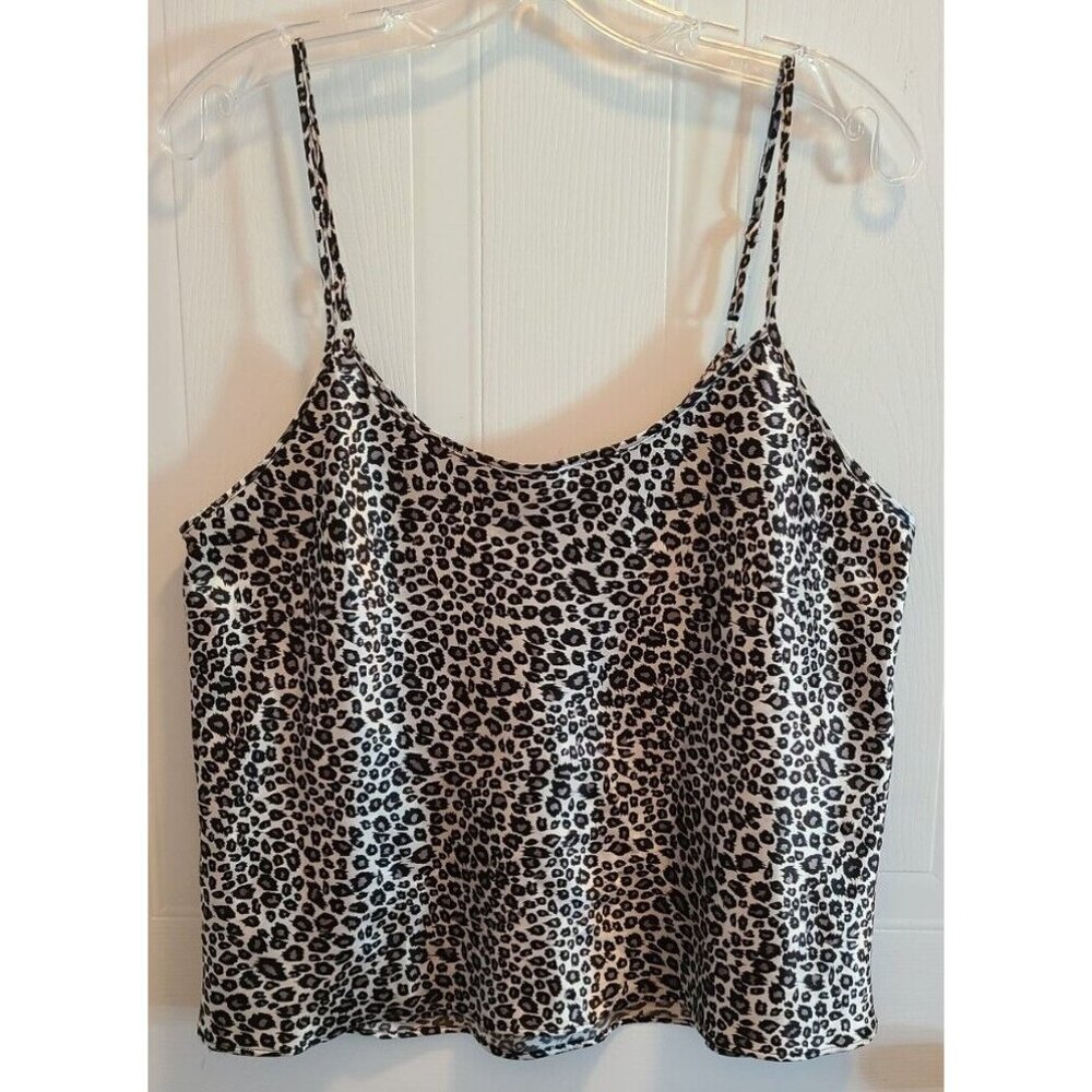 Vtg Cinemaā Etoile Women's Sleeveless Cropped Tank Top Satin Animal Print Size M